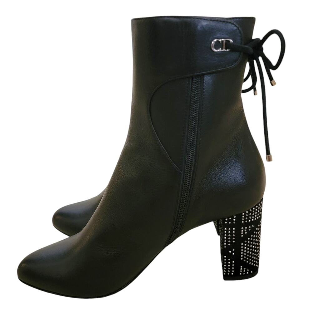 Dior Stellar Black Leather Studded CD Ankle Boots Block Heel MD0516 39.5 9.5 - Picture 3 of 12